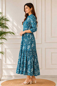 MUKUL CREATION Women Tiered Light Blue Ankle Length Dress