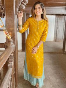 Janasya Women A-line Yellow, Light Green Maxi/Full Length Dress
