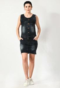 VELAKO Women Bodycon Black Above Knee/Mid Thigh Length Dress