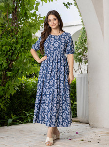 Fashion Unstoppable Women Fit and Flare Blue Midi/Calf Length Dress