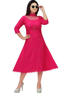 Ayan Women A-line Pink Below Knee Dress