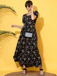 Sheetal Associates Women Fit and Flare Black Maxi/Full Length Dress