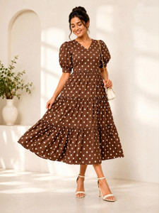 Freyal Enterprise Women Tiered Brown Midi/Calf Length Dress