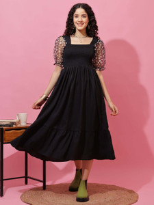 Sheetal Associates Women Fit and Flare Black Midi/Calf Length Dress