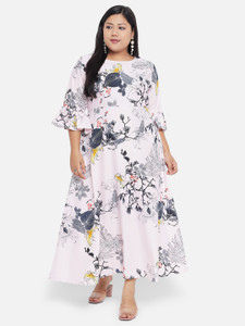 Indietoga Plus Size Women Fit and Flare Pink Maxi/Full Length Dress