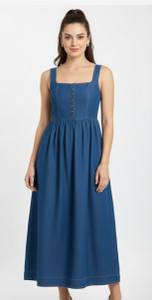 Skin Beauty Women A-line Dark Blue Ankle Length Dress