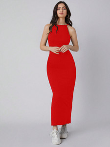 Aahwan Women Bodycon Red Maxi/Full Length Dress