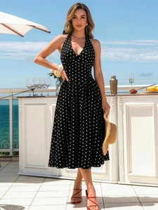 Aahwan Women Fit and Flare Black Midi/Calf Length Dress