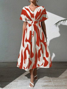 Leriya Fashion Women Fit and Flare Red Midi/Calf Length Dress