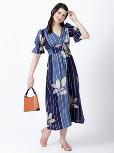 DRAPE AND DAZZLE Women Drop Waist Multicolor Midi/Calf Length Dress