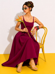 METRONAUT Women Fit and Flare Maroon Maxi/Full Length Dress