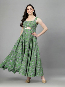 AAYU Women Fit and Flare Green Ankle Length Dress
