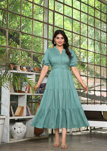 sadhnazon Women Fit and Flare Blue Midi/Calf Length Dress