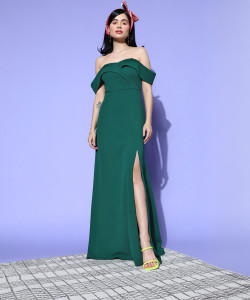 Berrylush Women A-line Green Maxi/Full Length Dress