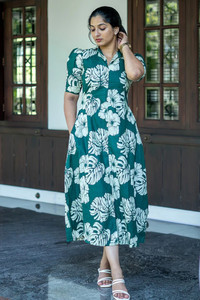 KAYRACREATION Women Fit and Flare Green Knee Length Dress