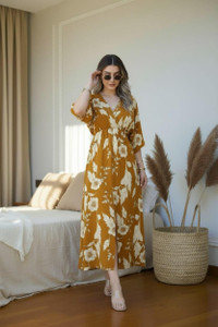 METRONAUT Women Fit and Flare Yellow Midi/Calf Length Dress