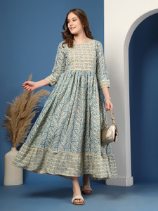 PRISTYLE Women Fit and Flare Gold Midi/Calf Length Dress
