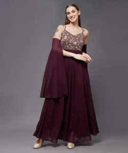 Miss Chase Women Maxi Maroon Full Length Dress