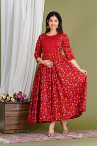 vijay garments Women Gown Red Ankle Length Dress