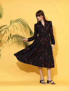 Sheetal Associates Women Fit and Flare Brown, Black Below Knee Dress