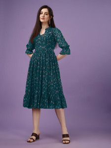 Fashion2wear Women A-line Multicolor Midi/Calf Length Dress