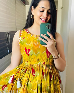 GUNGUN Women Fit and Flare Yellow Ankle Length Dress