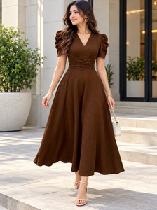 METRONAUT Women A-line Brown Ankle Length Dress