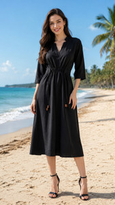 DSK STUDIO Women A-line Black Below Knee Dress