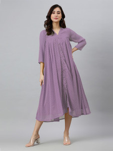 Janasya Women A-line Purple Midi/Calf Length Dress