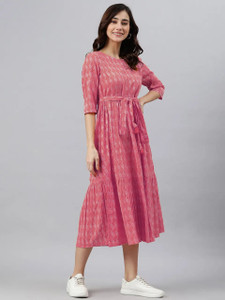 Kharoliya Women A-line Orange Midi/Calf Length Dress