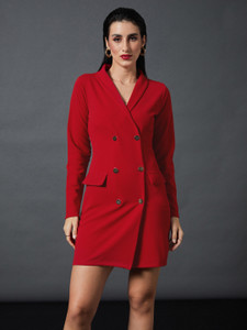 SASSAFRAS Women Shirt Red Above Knee/Mid Thigh Length Dress