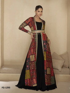 Fashion Galleria Women Gown Black, Multicolor Maxi/Full Length Dress