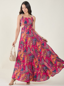 AAYU Women A-line Multicolor Maxi/Full Length Dress