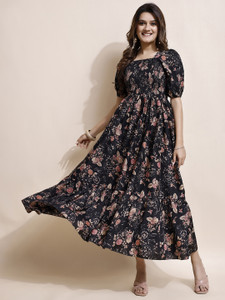 Deklook Women Fit and Flare Black Maxi/Full Length Dress