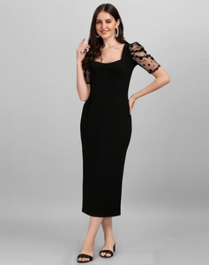 Selvia Women Bodycon Black Midi/Calf Length Dress
