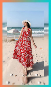 Alluring Women A-line Red, White Maxi/Full Length Dress