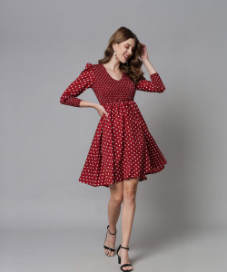 Emeros Women Fit and Flare Maroon Knee Length Dress