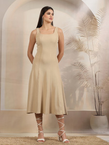 AAYU Women A-line Grey Midi/Calf Length Dress