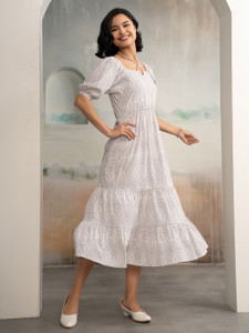 AASK Women Fit and Flare Grey Midi/Calf Length Dress