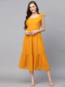 Herway Women Fit and Flare Yellow Ankle Length Dress