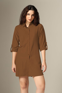 Leriya Fashion Women Shirt Brown Mini/Short Dress