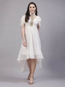 AAYU Women Asymmetric White Ankle Length Dress