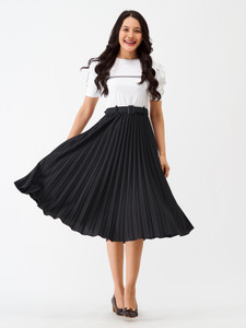 AASK Women Fit and Flare Black, White Below Knee Dress