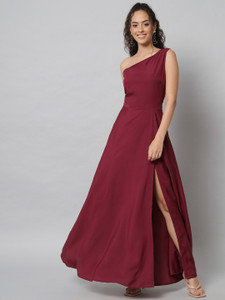 Emeros Women Fit and Flare Brown Maxi/Full Length Dress