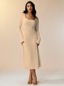 Sugathari Women Maxi Beige Below Knee Dress