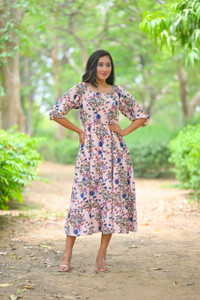 Yash Gallery Women Fit and Flare Pink Midi/Calf Length Dress