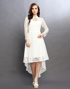 SHCON Women High Low White Midi/Calf Length Dress
