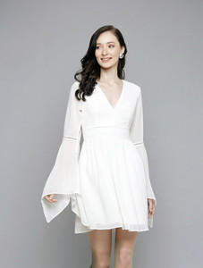 SASSAFRAS Women Skater White Knee Length Dress