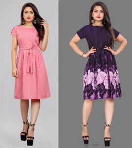 Hiral Creation Women A-line Purple Knee Length Dress