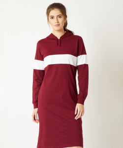 Miss Chase Women Shift Maroon Knee Length Dress
